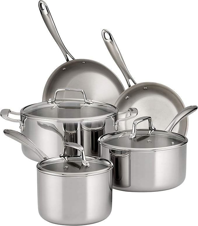 Tramontina Tri-Ply Clad Stainless Steel 8-Piece Cookware Set with Glass Lids, Pots and Pans Kitchen Set, Induction-Ready, Dishwasher-Safe, NSF-Certified by Tramontina