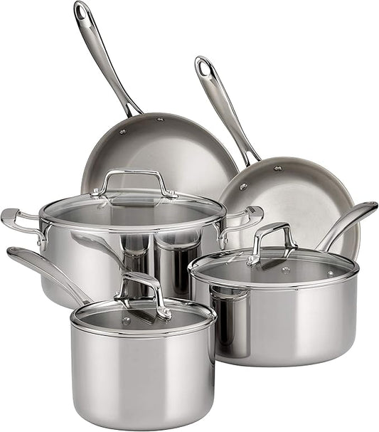 Tramontina Tri-Ply Clad Stainless Steel 8-Piece Cookware Set with Glass Lids, Pots and Pans Kitchen Set, Induction-Ready, Dishwasher-Safe, NSF-Certified by Tramontina