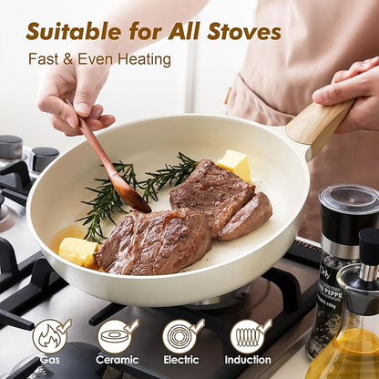 SENSARTE Ceramic Nonstick Frying Pan Skillet 9.5Inch Non Stick Omelette Pans, Non-toxic Healthy Kitchen Cooking Chef's Pan, Free of Intentionally Added PFOA/PFAS/PTFE, Induction Compatible, White - Image 3