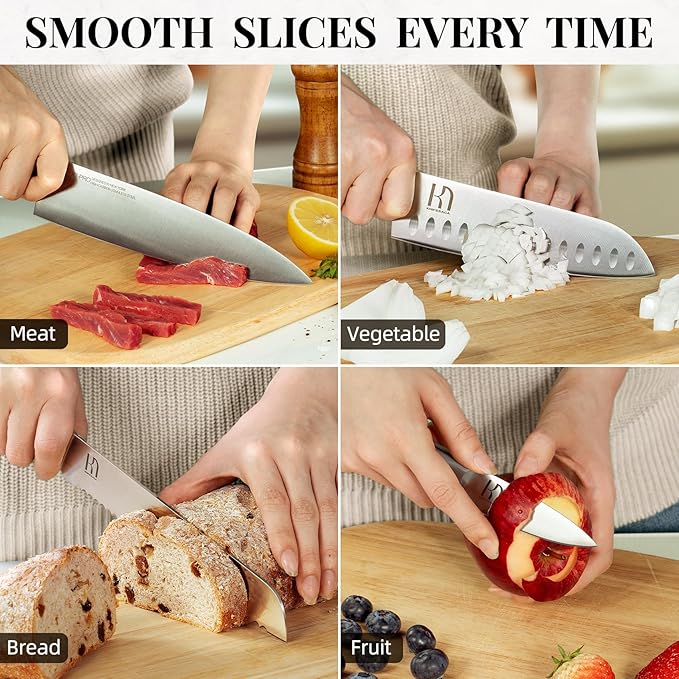 KnifeSaga Knife Set, 14 Pcs Premium Japanese High Carbon Stainless Steel Kitchen Knife Set, Razor Sharp Knife Block Set with Built-in Sharpener, Quality Acacia Wood Block Knife Sets Ergonomic Handle - Image 7