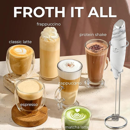 Zulay Kitchen Patented Tornado Triple Whisk Milk Frother with 4 Duracell Batteries – Handheld Foam Maker for Coffee, Lattes, Matcha & Hot Chocolate – Rich, Creamy Froth in Seconds - Marble - Image 5