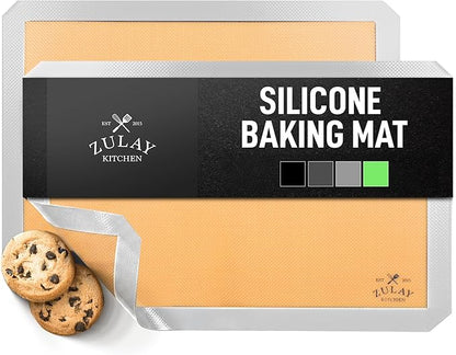 Zulay Kitchen (2 Pack) Silicone Baking Mat Sheet Set - Reusable Baking Mat Nonstick - Half Sheet Baking Mat For Oven - 16.5" x 11.6" (Light Gray)