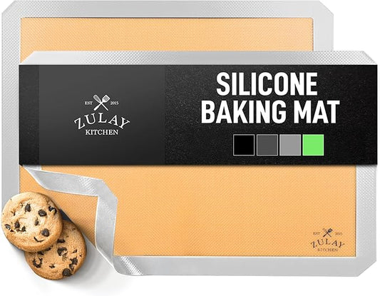 Zulay Kitchen (2 Pack) Silicone Baking Mat Sheet Set - Reusable Baking Mat Nonstick - Half Sheet Baking Mat For Oven - 16.5" x 11.6" (Light Gray)