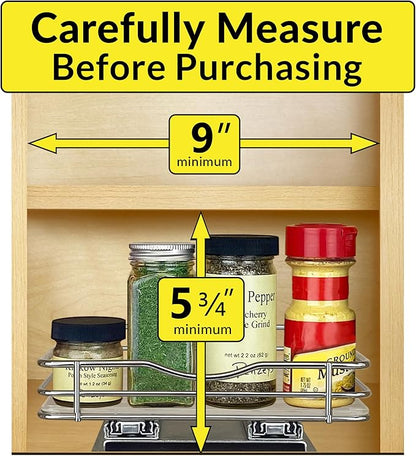 LYNK PROFESSIONAL® Pull Out Spice Organization for Cabinets - 8-3/8 inch Wide – Spice Rack for Inside Cabinets, Slide Out Spice Rack Organizer for cabinet – Pull Out Spice Rack, Sliding 1 Tier Chrome - Image 4