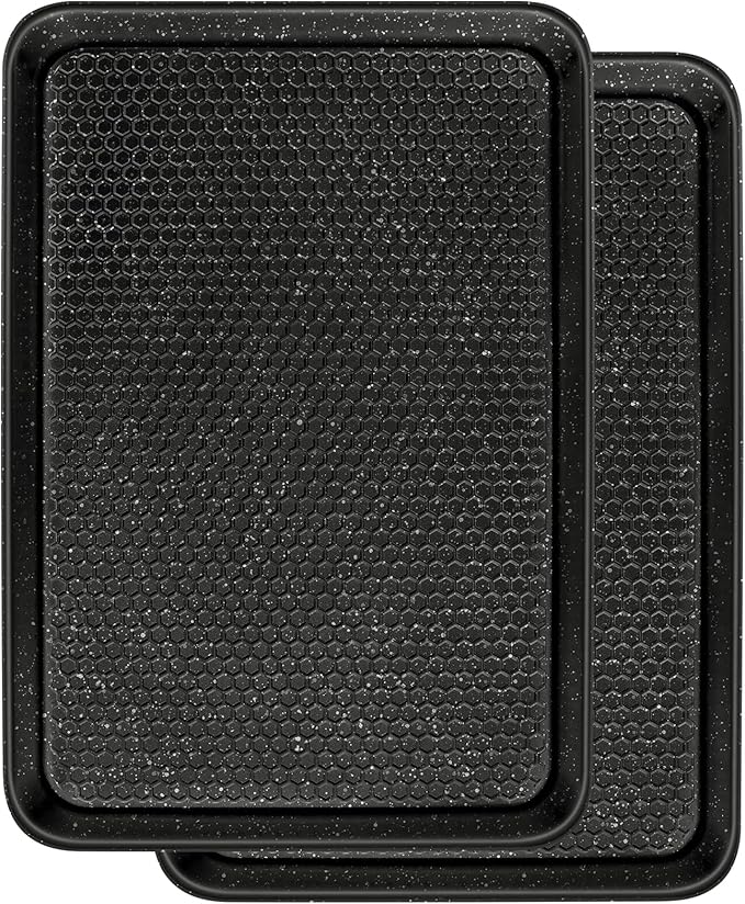 Wildone 2 Pack Half Sheet Baking Pans, Honeycomb Embossed Nonstick Baking Sheet 17.5x12 In, Thicker Carbon Steel Cookie Sheet, Even Heating & Warp Resistant, Black by Wildone