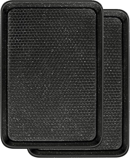 Wildone Baking Sheet Pan Set, Honeycomb Embossed Nonstick Baking Sheet 15x10 In, Thicker Carbon Steel Cookie Sheet, Even Heating Jelly Roll Pan, Black, 2 Pack by Wildone