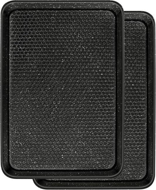 Wildone Baking Sheet Pan Set, Honeycomb Embossed Nonstick Baking Sheet 15x10 In, Thicker Carbon Steel Cookie Sheet, Even Heating Jelly Roll Pan, Black, 2 Pack by Wildone