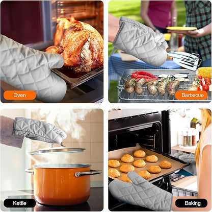 Silicone Oven Mitts, Heat Resistant 2PCS Oven Mitts with Soft Cotton Lining, Waterproof Non-Slip Grip Oven Glove, Kitchen Potholder Mits for BBQ, Baking, Cooking, 10.5Inch - Dark Grey - Image 6