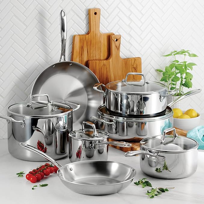 Tramontina Tri-Ply Clad Stainless Steel 12-Piece Cookware Set with Glass Lids, Pots and Pans Kitchen Set, Induction-Ready, Dishwasher-Safe, NSF-Certified - Image 2