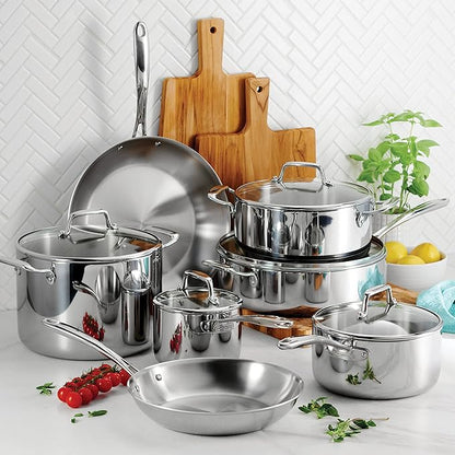 Tramontina Tri-Ply Clad Stainless Steel 12-Piece Cookware Set with Glass Lids, Pots and Pans Kitchen Set, Induction-Ready, Dishwasher-Safe, NSF-Certified - Image 2