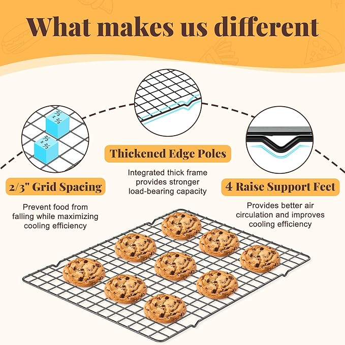 Cooling Racks for Cooking and Baking - 2 PCS 10" x 15" Grid Wire Baking Rack for Oven Cooking, Baking, Grilling, Roasting - Dishwasher Safe Bacon Rack - Fits Jelly Roll Cookie Sheet Pan - Image 3