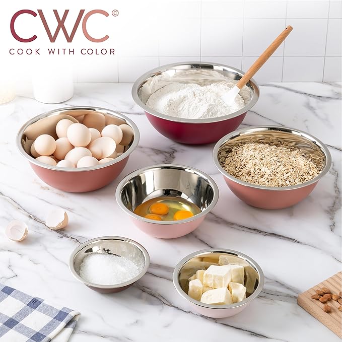 COOK WITH COLOR Stainless Steel Mixing Bowls Set - Nesting Bowls, 6 Pieces, Rose - Image 6