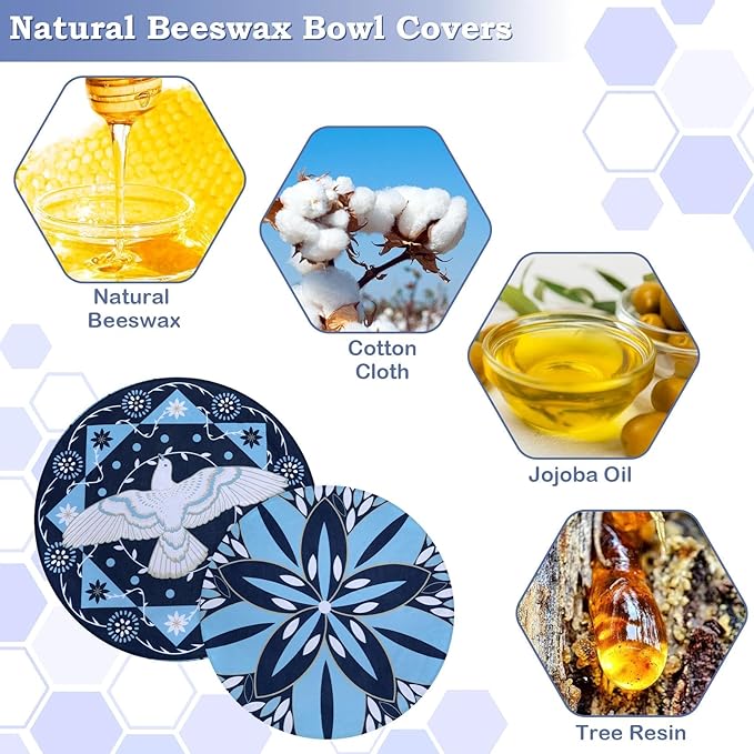 2 Large Reusable Beeswax Bowl Covers for Bread Proofing, 10/12 Inch Elastic Beeswax Wraps Cotton Cloth Sourdough Bowl Covers for Proofing Baskets, Mixer Bowls, Food Storage Containers