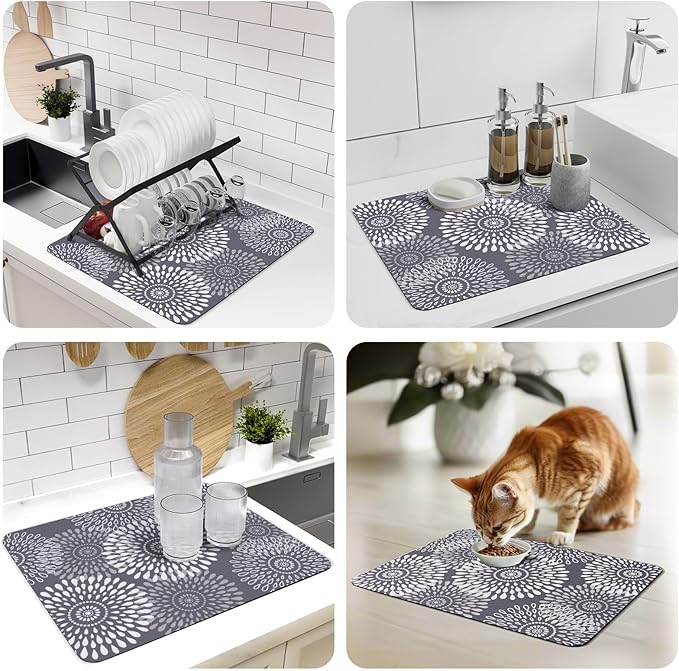 LuxStep Dish Drying Mat Super Absorbent Kitchen Counter Mat Rubber Backing Draining Mat Easy to Clean Kitchen Accessories Dish Rack Pad for Dishes, Utensils, Countertops, Sinks 15" x 18" Grey - Image 7