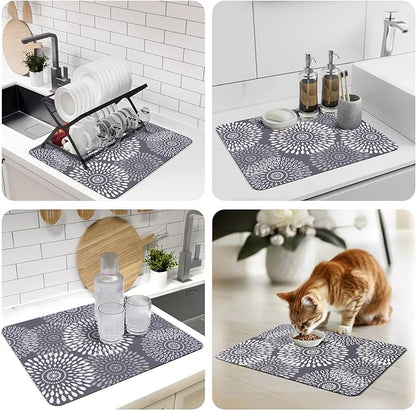 LuxStep Dish Drying Mat Super Absorbent Kitchen Counter Mat Rubber Backing Draining Mat Easy to Clean Kitchen Accessories Dish Rack Pad for Dishes, Utensils, Countertops, Sinks 15" x 18" Grey - Image 7