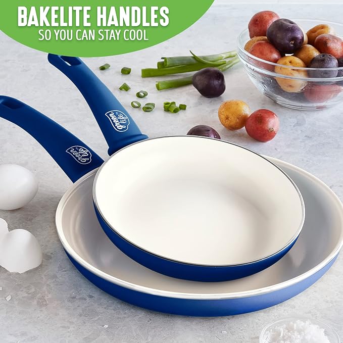 GreenLife Non Stick Fry Pan Set (7" & 10"), Non-Toxic PFAS-Free Ceramic Skillets, Dishwasher & Oven Safe, Egg Omelet Frying Pans, Stay- Cool Handles, Kitchen Home Cooking Essentials, Blue - Image 7
