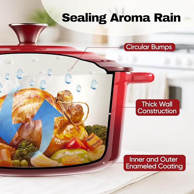 4.5 Quart Dutch Oven Pot with Lid, Non Stick Enameled Cast Iron Dutch Oven for Bread Baking,Heavy-Duty, Oven Safe Ceramic Cookware Up to 500°F for Baking, Braising, Stews, Roasting, Red - Image 6