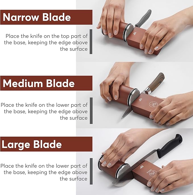 Rolling Knife Sharpener with Diamond and Ceramic Discs, Kitchen Knife Sharpener with 15° & 20° Magnetic Angles, Strong Knife Sharpening Kit (Brown) - Image 4