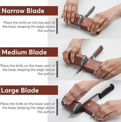 Rolling Knife Sharpener with Diamond and Ceramic Discs, Kitchen Knife Sharpener with 15° & 20° Magnetic Angles, Strong Knife Sharpening Kit (Brown) - Image 4