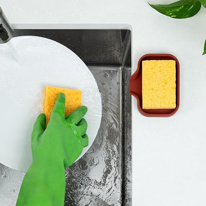 Zulay Kitchen Small Silicone Sponge Holder (4.9x3.3”) – Space-Saving Sink Organizer Tray for Sponge, Soap, Brush & More – Compact Non-Slip Dish for Kitchen & Bathroom (Canyon Rose) - Image 3