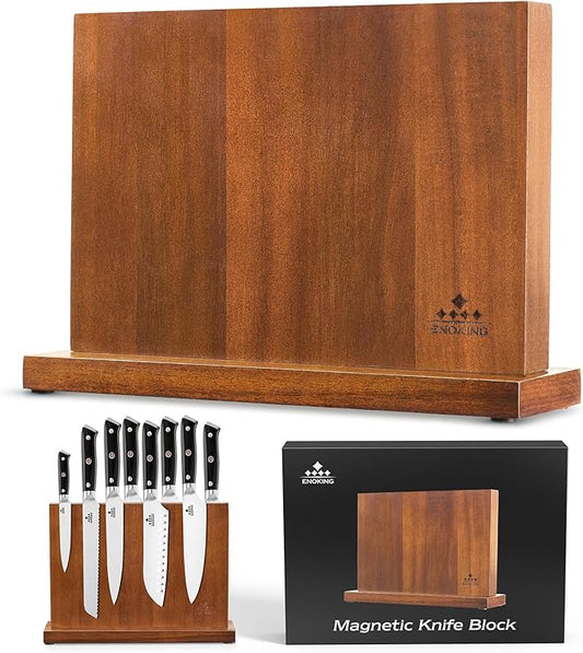 Magnetic Knife Block, Universal Knife Holder Stand with Strong Enhanced Magnets for Safe and Multifunctional Knife Storage, 12.5-In Acacia Wood Knife Holder for Home Kitchen