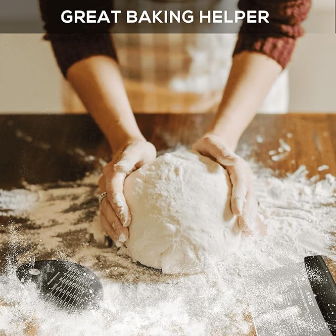 Bench Scraper & Chopper - Multifunctional Dough Scraper with Silicone Bowl Scraper, Sturdy Stainless Steel Dough Cutter for Baking, Pastry Cutter for Bread Pizza Cake with Measuring Scale - Image 5