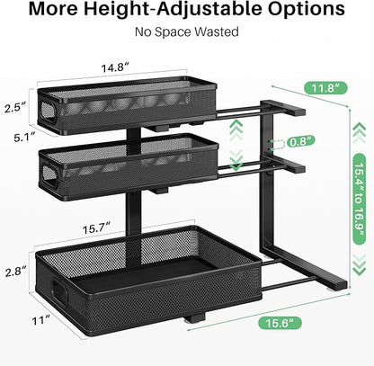 Kitstorack Under Sink Organizer, 1-Pack 3-Tier Height Adjustable Thickened Metal Pull out Cabinet Organizer Shelf, Slide out Storage Drawer Rack for Bathroom Kitchen Pantry Home Laundry Organization - Image 3