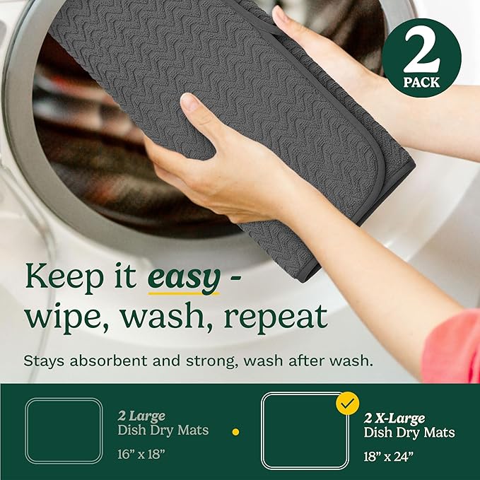 Cuisinart Dish Drying Mats for Kitchen Counter - (2) 18" x 24" Ultra Absorbent Dish Drying Mat XL - Foldable, Machine Washable, Fast Drying Dish Mat (Geostripe) - Image 6