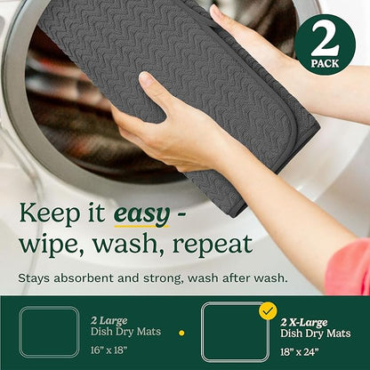 Cuisinart Dish Drying Mats for Kitchen Counter - (2) 18" x 24" Ultra Absorbent Dish Drying Mat XL - Foldable, Machine Washable, Fast Drying Dish Mat (Geostripe) - Image 6