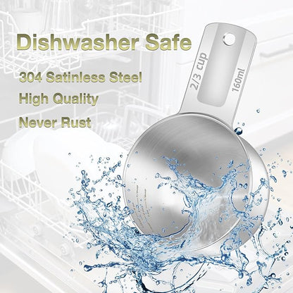 1PCS 2/3Cup (160ml, 5.3oz) Single Measuring Cup, Etched Inner Scale Stainless Steel Measure Scoop, Metric and US Measurement, Dishwasher Safe - Image 6