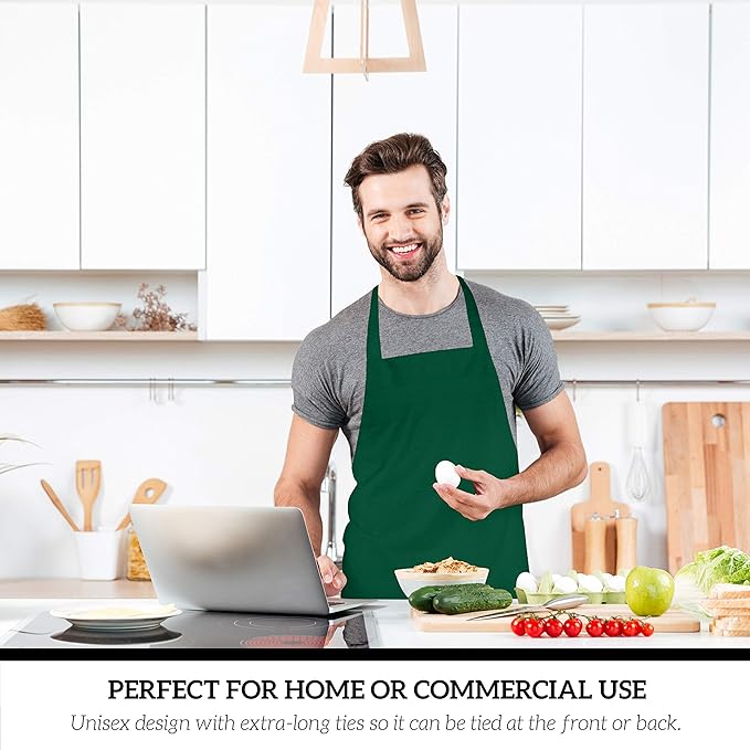 GREEN LIFESTYLE 12 Pack Professional Chef Apron – Grilling Aprons for Men, Waterproof Cooking Aprons for BBQ, Work or Restaurant Use, Kitchen Aprons for Women – Green, No Pockets - Image 5