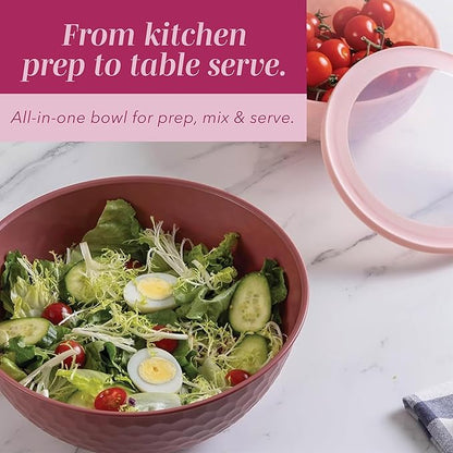 COOK WITH COLOR Mixing Bowls with Lids - 12 Piece Plastic Nesting Bowls Set includes 6 Prep Bowls and 6 Lids, Microwave Safe Mixing Bowl Set, Rose Embossed - Image 4