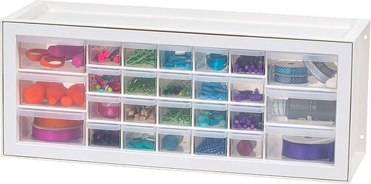 IRIS USA Plastic Storage Drawers, Made in USA, 26-Drawer Organizer Cabinet, Stackable Teacher Toolbox for Crafts, Beads, Stickers, Hardware, Nuts & Bolts, Scrapbook Supplies, Building Bricks – White