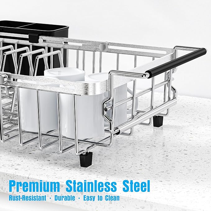 Expandable Over The Sink Dish Drying Rack, Anti-Rust Stainless Steel in Sink Dish Drainer with Cutlery Holder, Counter Space Saving Sturdy Sink Drying Rack for Many Kitchen Drain Task - Image 8