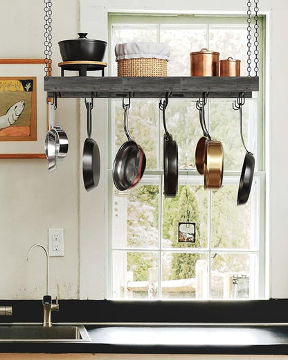 CHOEZON Hanging Pot Rack, 35.4" L x 13" W Ceiling Pot Hanger, Industrial Style Pot Rack, Wall Mounted Pot Hanger for Kitchen, Pot and Pan Hanging Rack, with Hooks, Charcoal Black and Black TPR12BCC1 - Image 6