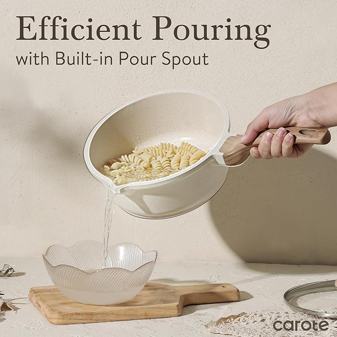 CAROTE 1.5Qt & 3.0Qt Sauce Pan Sets with Lid Cooking Pots Nonstick Saucepans Cookware Set with Pour Spout Small Kitchen Pot, Induction Comptable, Easy to Clean, PFOA FREE (White Granite) - Image 8