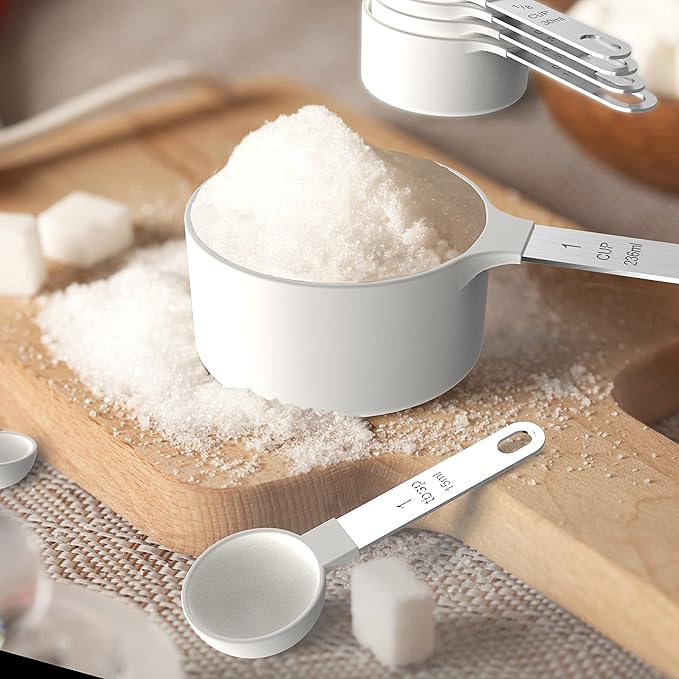 TILUCK Measuring Cups & Spoons Set, Stackable Cups and Spoons, Nesting Measure Cups with Stainless Steel Handle, Kitchen Gadgets for Cooking & Baking（white） - Image 6