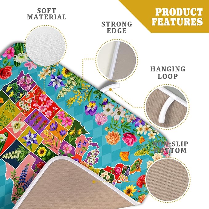Flower Map Dish Drying Mat American Floral Decoration Coffee Mat for Kitchen Counter - Image 4