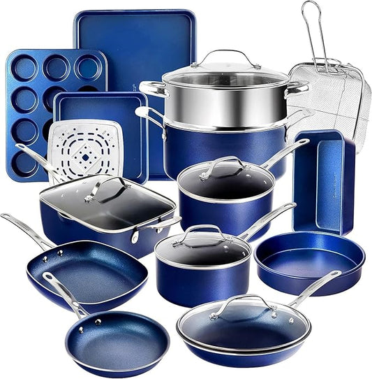 Granitestone Ceraluxe 20 Pc Ceramic Cookware Set Nonstick, Complete Pots and Pans Set Non Stick with 5 Pc Bakeware Set, Deep Frying Pan Set, & Steamer, Non Toxic PFOA Free, Oven & Dishwasher Safe by Granitestone+