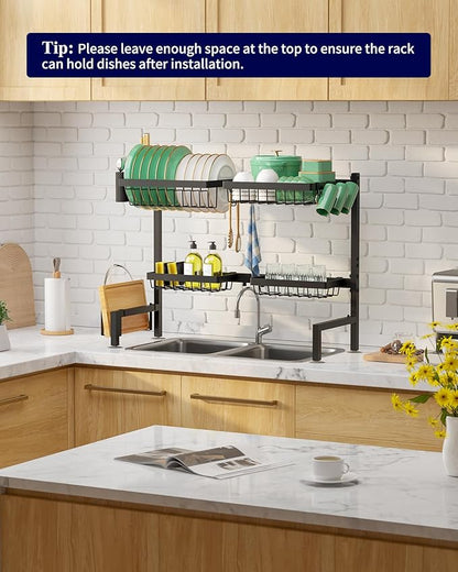 Kitsure Over The Sink Dish Drying Rack - 30.0" to 33.9" x 21.5", Adjustable Sink Drying Rack for Kitchen Sink with Multifunctional Baskets, Black - Image 9