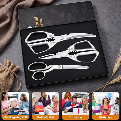 3PCS Heavy Duty Kitchen Scissors Set All Purpose - Stainless Steel Scissors Meat Scissors Dishwasher Safe Japanese Cooking Scissor for Food Paired with household tailor shears Gifts for Men Women - Image 2