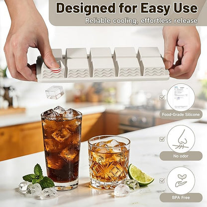 Ice Cube Tray with Lid – 3 Pack 2 Tbsp Ice Trays for Freezer, Stackable, BPA-Free, Easy Release Large Ice Cube Molds for Chocolate, Cocktails, Iced Coffee, Whiskey & Juice (10-cube,starlight)