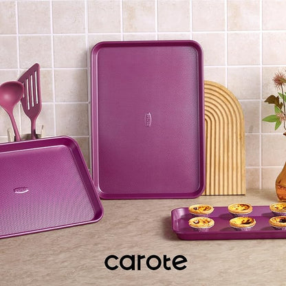 CAROTE 3-Piece Baking Pan Set - Bakeware Set, Baking Sheet Set Including 13 Inch 15 Inch 17 Inch Sheet Pan, Cookie Sheet for Baking, Royal Violet - Image 8