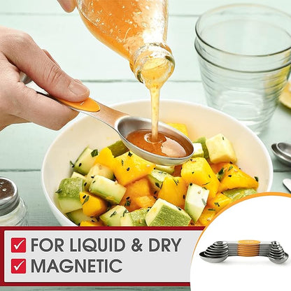 Spring Chef Stainless Steel Magnetic Measuring Spoons Set of 8 with Leveler, Dual Sided Metal Teaspoon & Tablespoon Measuring Spoons, Kitchen Gadgets for Baking & Cooking, Fits in Spice Jars - Mango - Image 7