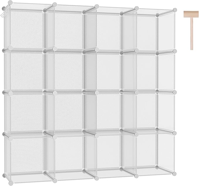 C&AHOME Cube Storage Organizer, 16-Cube Shelves Units, Plastic Storage Cubes, DIY Closet Organizer, Modular Closet Storage Shelf Ideal for Home, 48.4" L × 12.4" W × 48.4" H Transparent Twill UPCS16T by CAHOME