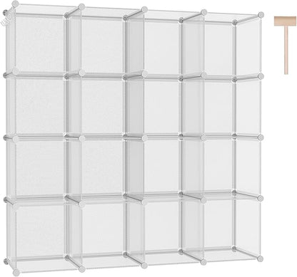 C&AHOME Cube Storage Organizer, 16-Cube Shelves Units, Plastic Storage Cubes, DIY Closet Organizer, Modular Closet Storage Shelf Ideal for Home, 48.4" L × 12.4" W × 48.4" H Transparent Twill UPCS16T by CAHOME