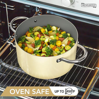 MICHELANGELO Stock Pot with Lid, 6 Quart Soup Pot with Ceramic Coating, Nonstick Ceramic Cooking Pot, Induction Compatible Stockpot - 6QT, Beige - Image 4