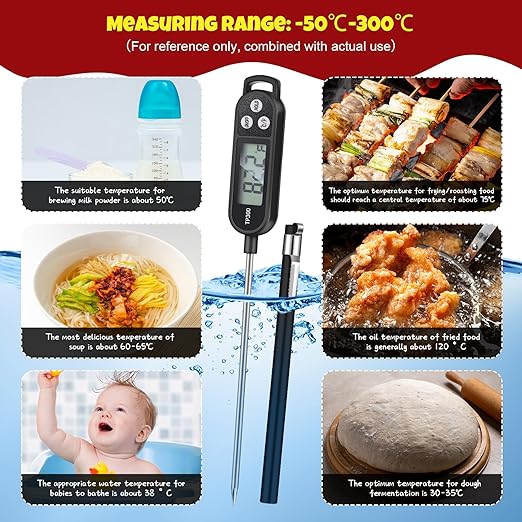 Copkim 12 Pcs Meat Food Thermometer Food with Probe Water Liquid Instant Read Digital Thermometer Kitchen Cooking Supplies for Cooking BBQ Milk Yogurt (Black,White,Red) - Image 5