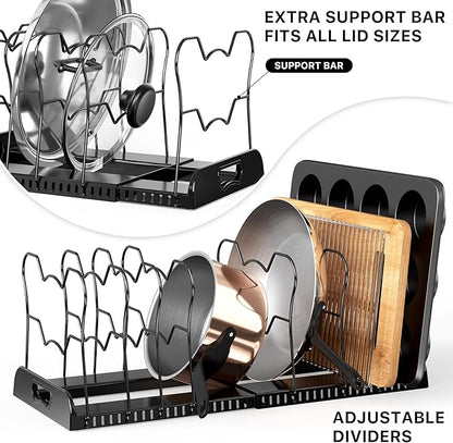 Simple Houseware Expandable Pan Organizer Rack, 10 Adjustable Compartments, Black - Kitchen Cabinet Organizer for Pots, Pans, Lids & Bakeware - Pantry & Countertop Storage - Image 4