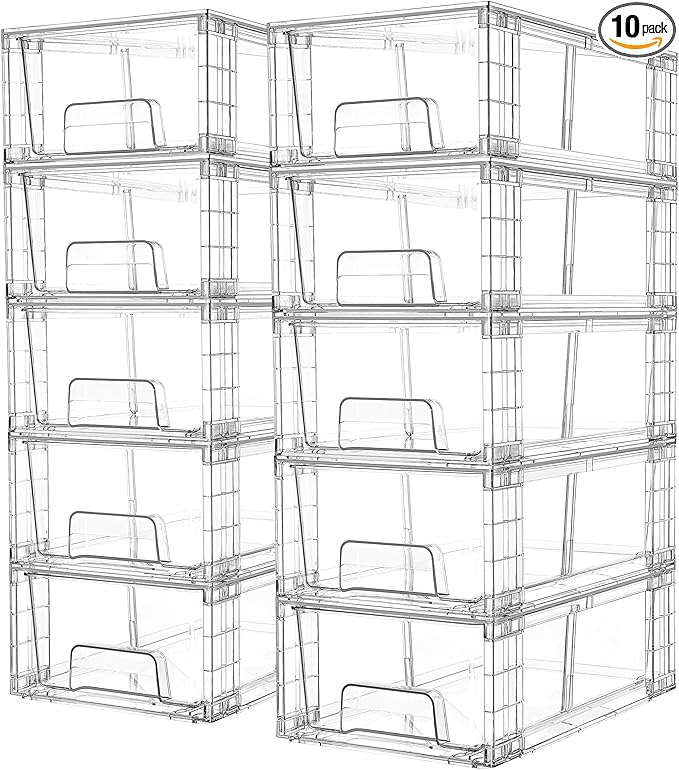 Vtopmart 10 Pack Stackable Storage Drawers,Clear Acrylic Drawer Organizers with Handles, Easily Assemble Containers for Fridge, Bathroom,Kitchen Undersink,Cabinet,Pantry Organization and Storage by Vtopmart